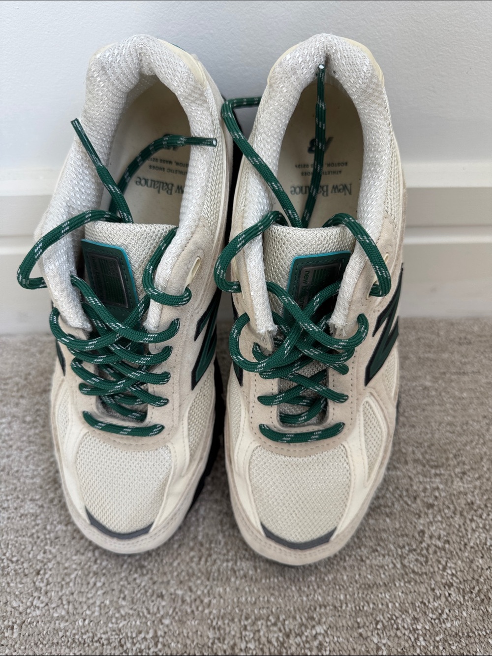 New Balance Cream and Green Lace-Up Sneakers